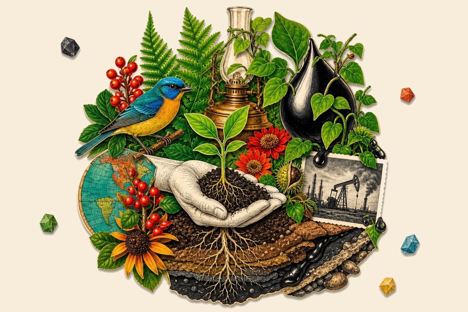 Collage illustration for “Soil over oil”