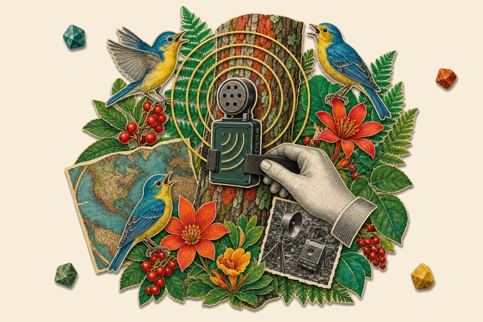 Collage illustration for “AudioMoth deployment”